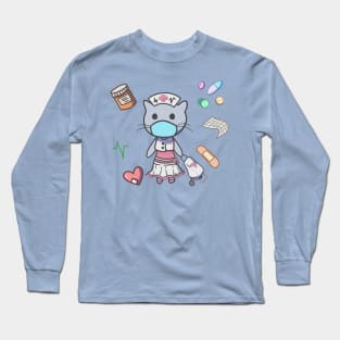 Nurse cat with hospital inspired items Long Sleeve T-Shirt